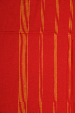 Contrast And Thread Work Border In Plain Crimson Red Bengal Cotton Saree