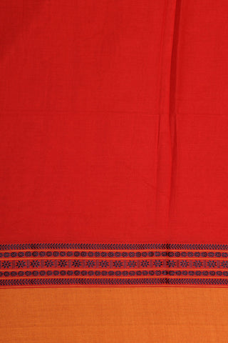 Contrast And Thread Work Border In Plain Crimson Red Bengal Cotton Saree