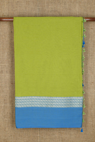 Contrast And Thread Work Border In Plain Pear Green Bengal Cotton Saree