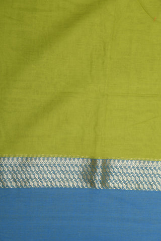 Contrast And Thread Work Border In Plain Pear Green Bengal Cotton Saree