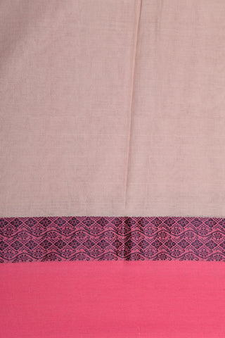 Contrast And Thread Work Border In Plain Pale Pink Bengal Cotton Saree
