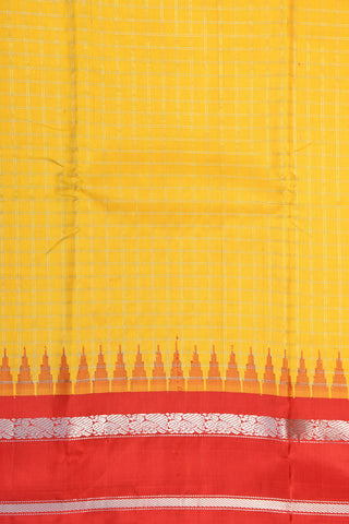 Contrast Annam Border With Silver Zari Checks Mango Yellow Gadwal Silk Saree