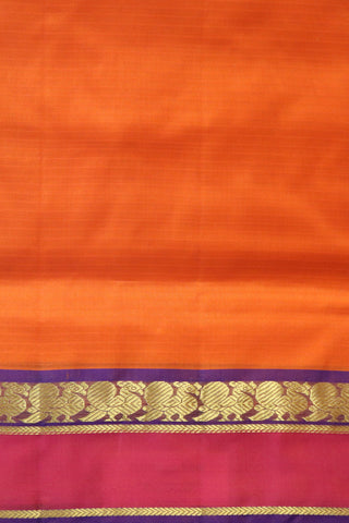 Contrast Annam Zari Border In Plain Bright Orange Nine Yards Kanchipuram Silk Saree