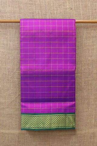 Contrast Arai Madam Border In Checks Brinjal Purple Nine Yards Kanchipuram Silk Saree