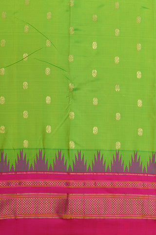 Contrast Arai Madam Border With Rudraksh Buttas Parrot Green Kanchipuram Silk Saree
