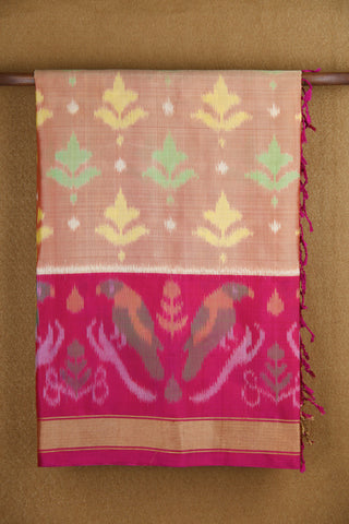Contrast Bavanchi Border With Floral Design Beige Soft Silk Saree
