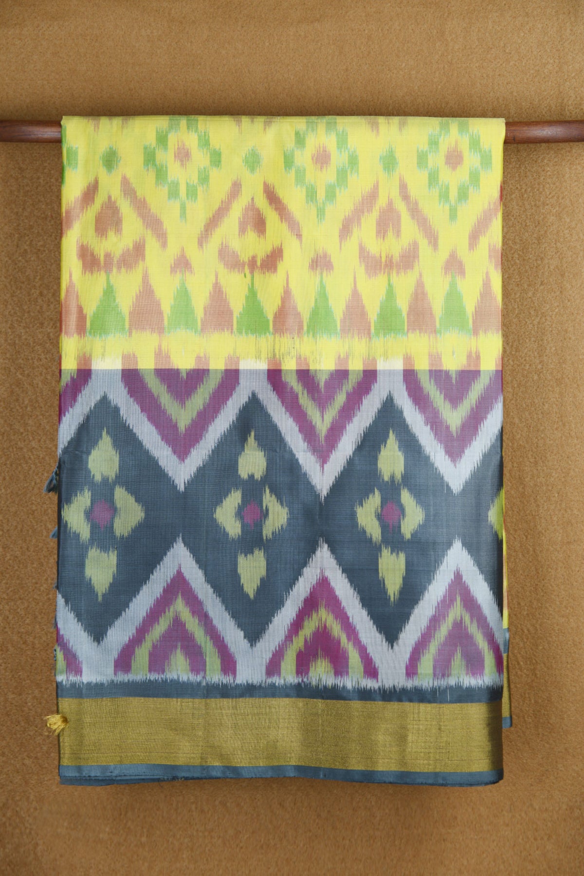 Ikat Design Light Yellow Soft Silk Saree