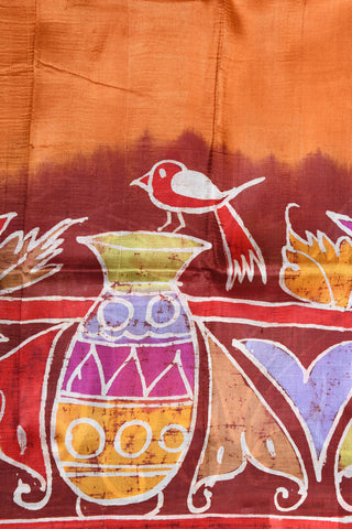 Contrast Big Border In Plain Mustard Batik Printed Silk Saree