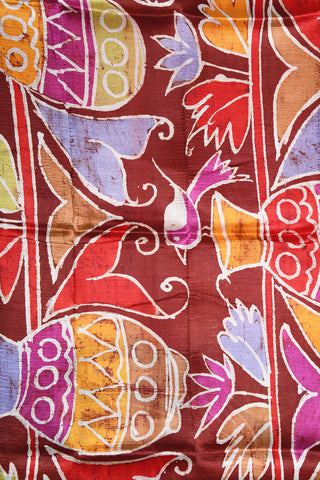 Contrast Big Border In Plain Mustard Batik Printed Silk Saree