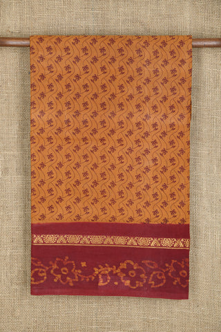 Contrast Big Border With Allover Design Printed Biscuit Brown Sungudi Cotton Saree