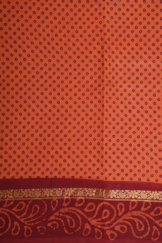 Contrast Big Border With Circle And Diamond Printed Coral Orange Sungudi Cotton Saree