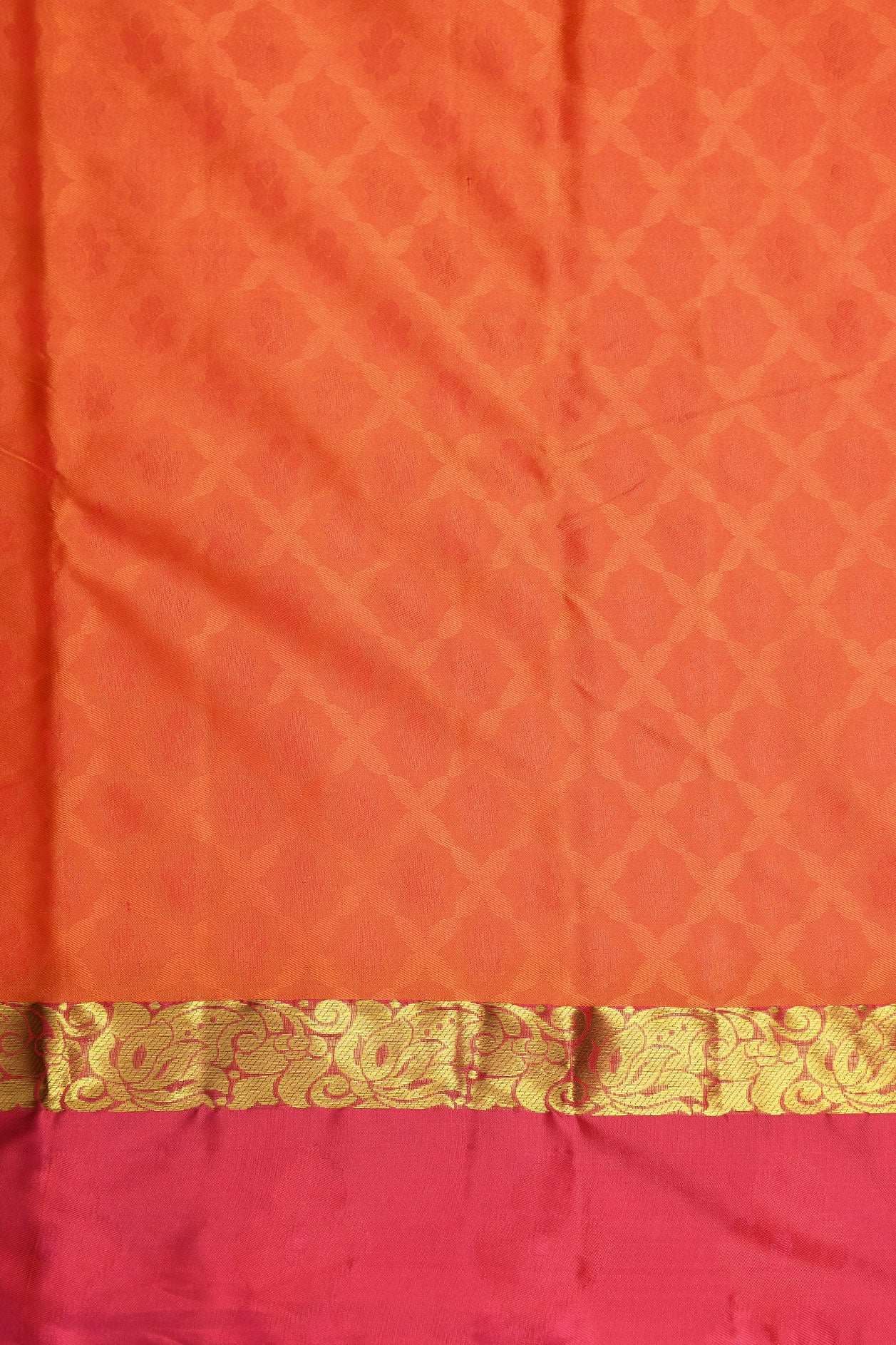 Contrast Big Border With Jacquard Geometric Pattern Orange Art Silk Saree