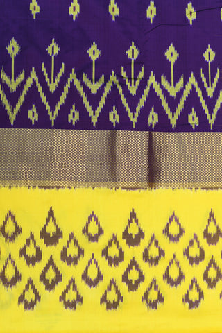 Big Contrast Zari Border With Ikat Design Purple Pochampally Silk Saree