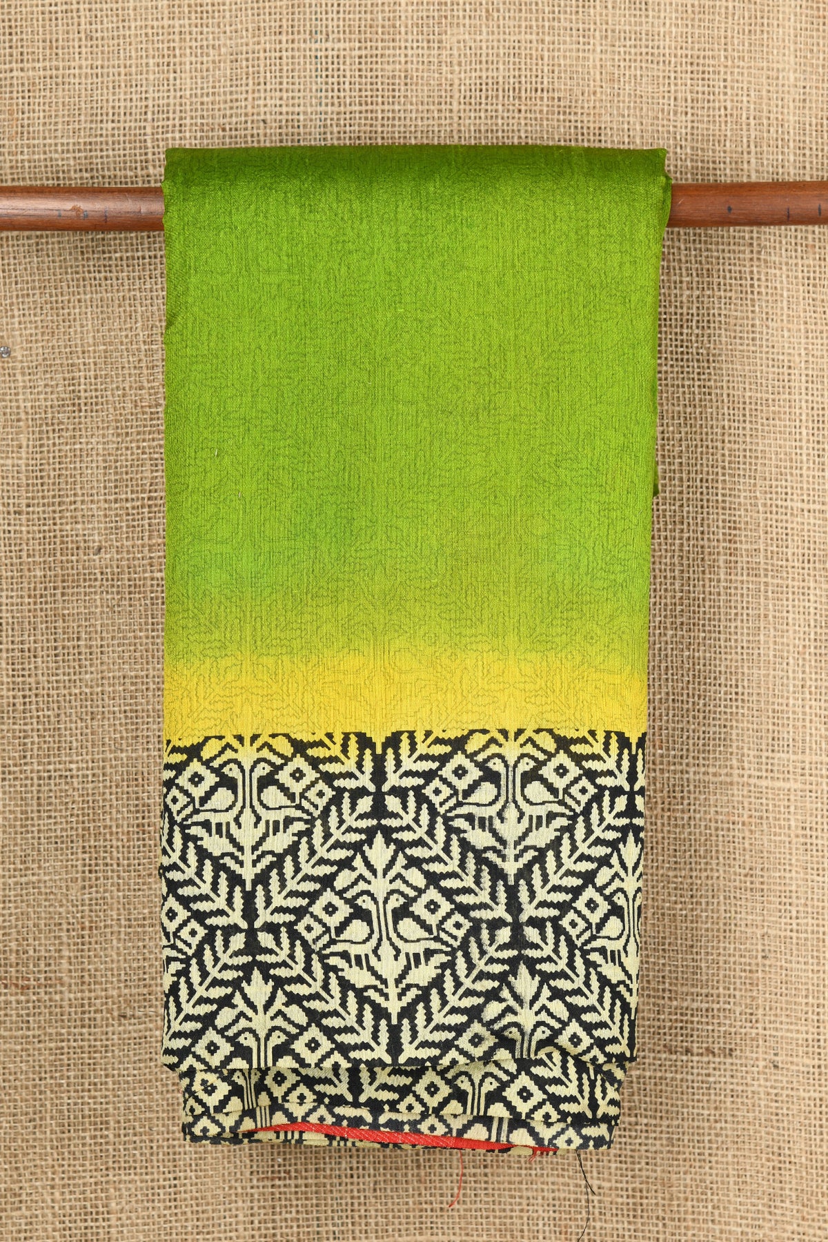 Contrast Border In Allover Design Parrot Green Semi Raw Silk