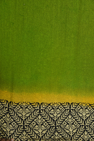 Contrast Border In Allover Design Parrot Green Semi Raw Silk