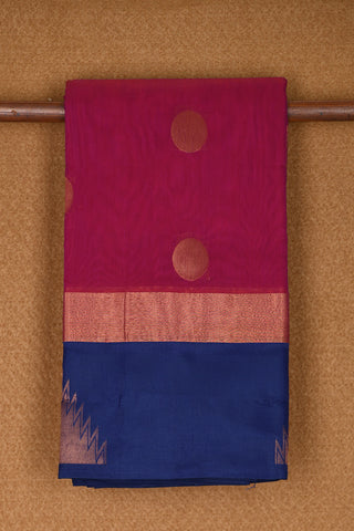 Contrast Border In Buttas Magenta Purple Kora Silk Cotton Saree