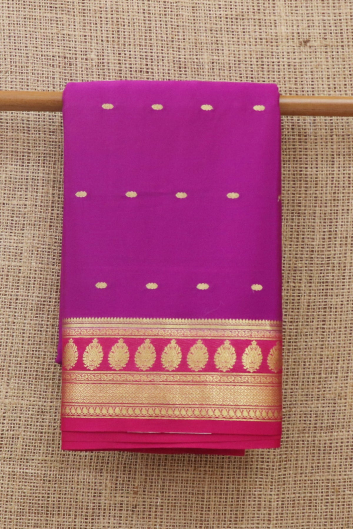 Contrast Border In Buttis Magenta Purple Mysore Silk Saree
