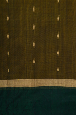 Contrast Border In Buttis Mehandi Green Kora Silk Cotton Saree