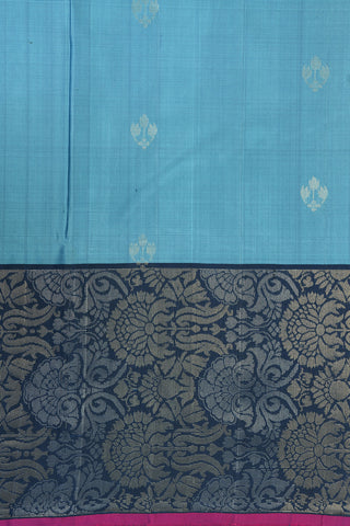 Contrast Border In Buttis Slate Blue Soft Silk Saree
