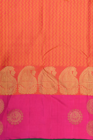 Contrast Border In Jacquard Pinkish Orange Kanchipuram Silk Saree