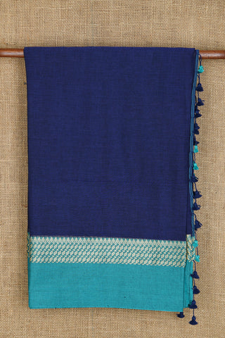 Contrast Border In Plain Navy Blue Bengal Cotton Saree