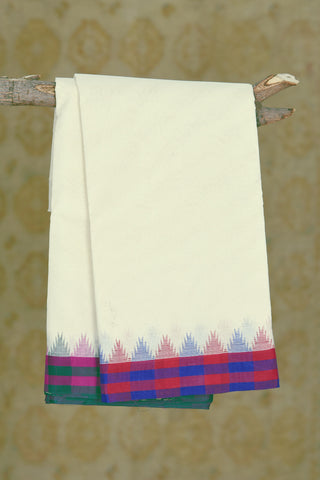 Contrast Border In Plain Off White Cotton Dhoti
