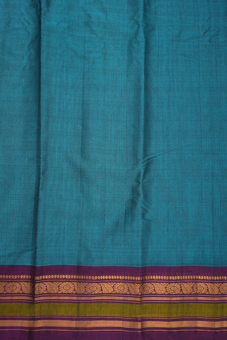 Contrast Border Plain Cerulean Blue Gadwal Cotton Saree