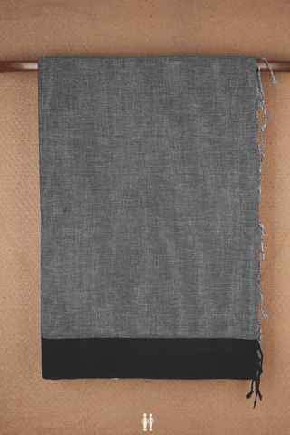 Contrast Border Plain Dark Grey Bengal Cotton Saree