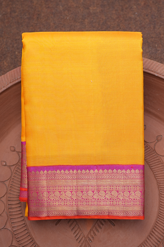 Korvai Border Plain Marigold Yellow Kanchipuram Silk Saree