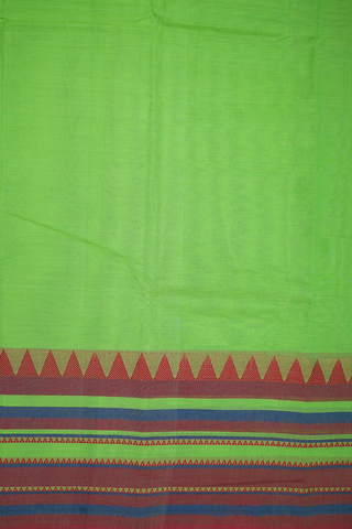 Contrast Border Plain Parrot Green Chettinadu Cotton Saree