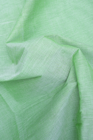 Contrast Silk Border Plain Powder Green Kanchi Cotton Saree