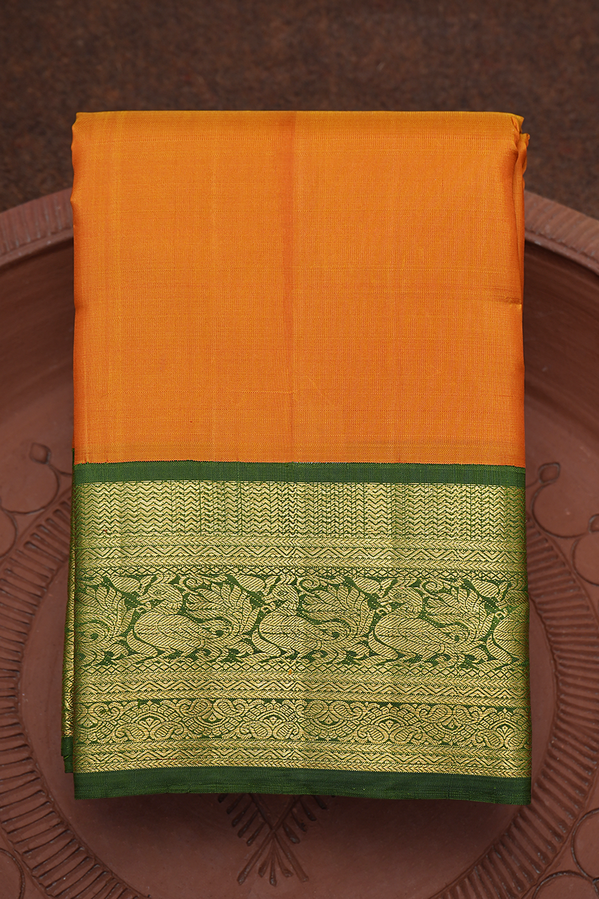 Contrast Border Plain Royal Orange Kanchipuram Silk Saree