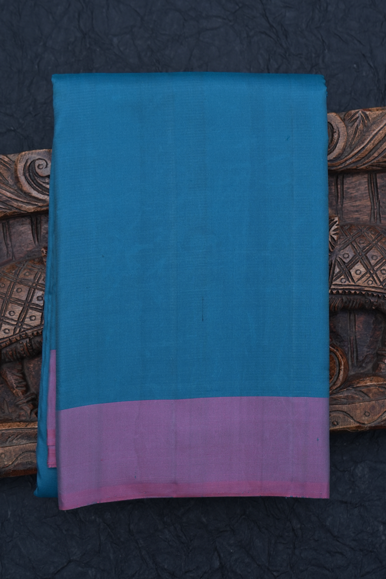 Contrast Border Plain Teal Blue Kanchipuram Silk Saree