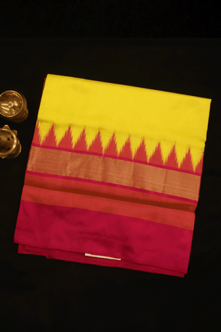 Contrast Border Plain Yellow Pochampally Silk Saree