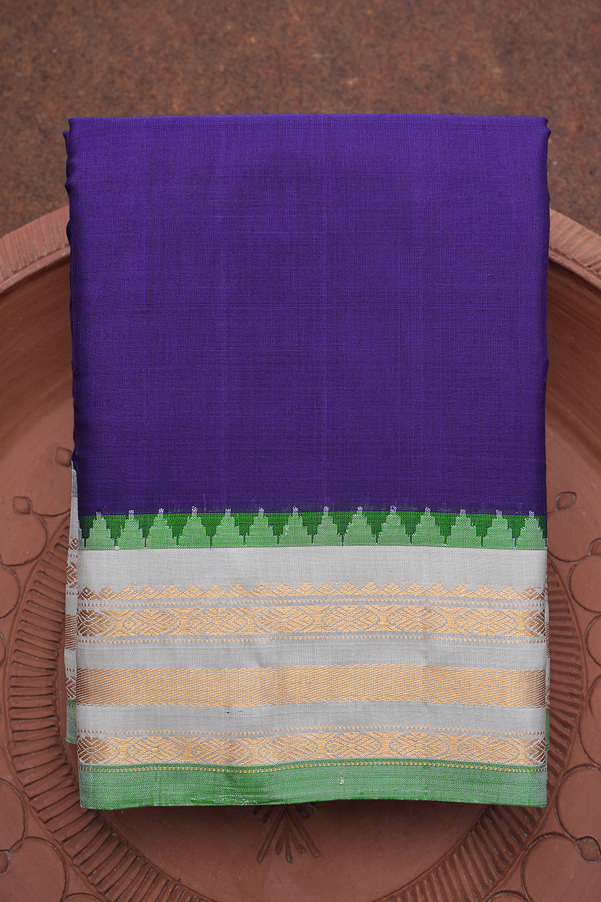 Contrast Border Regal Purple Gadwal Silk Cotton Saree