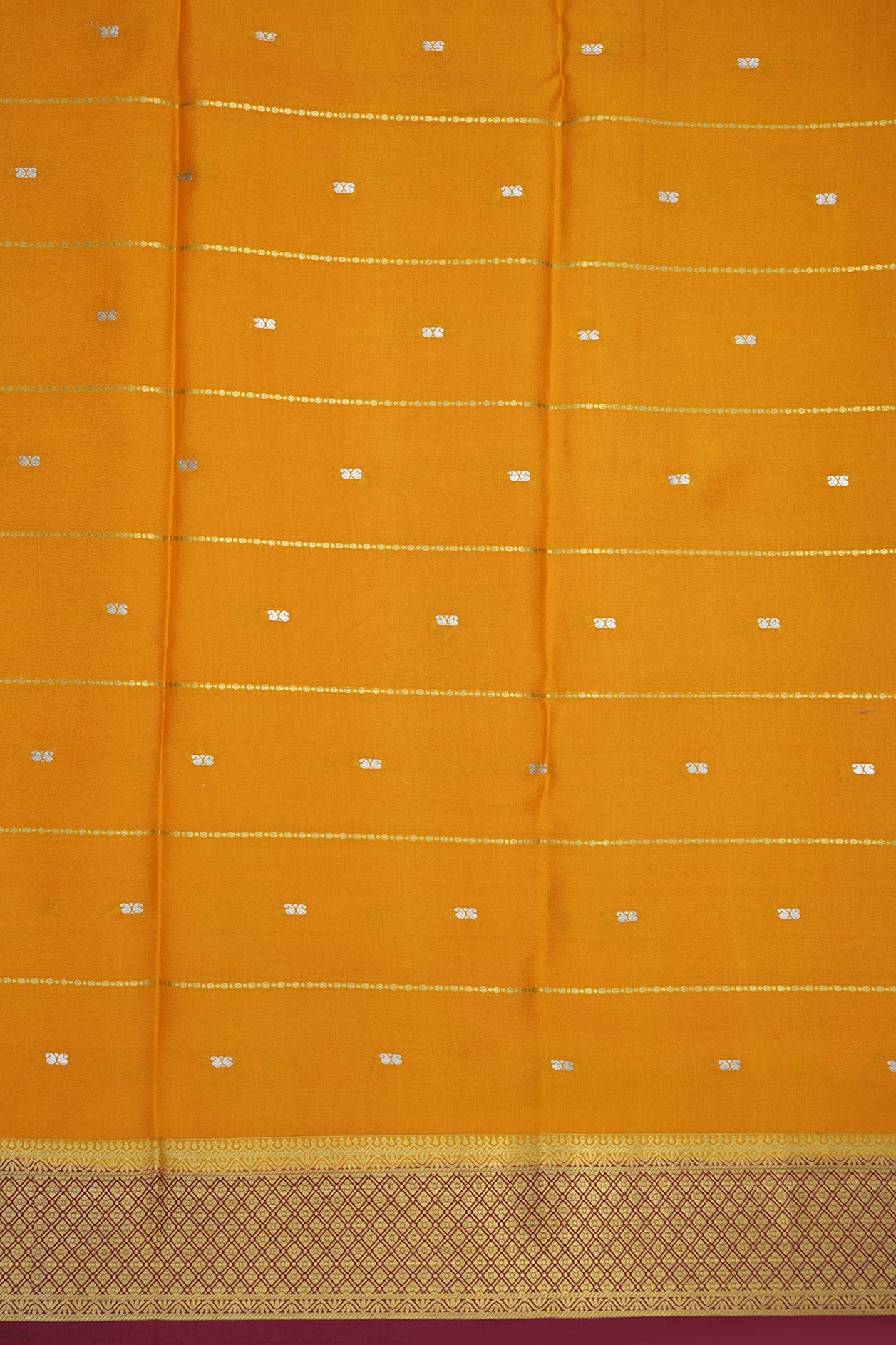 Contrast Border Saffron Yellow Mysore Silk Saree