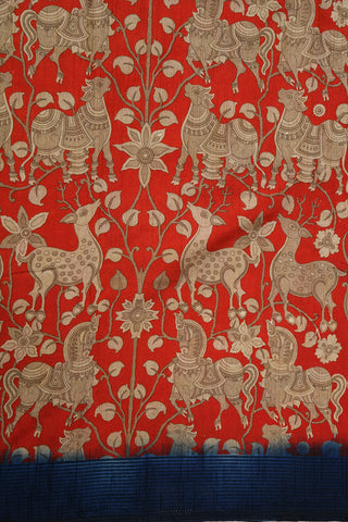 Contrast Border Vanasingaram Design Red Semi Raw Silk Saree