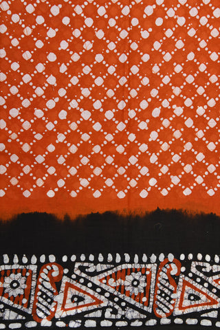 Contrast Border With Batik Printed Bright Orange Cotton Saree