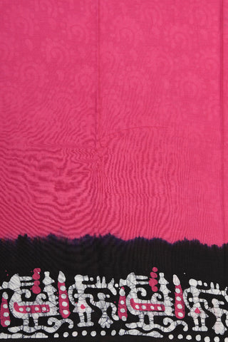 Contrast Border With Batik Printed Hot Pink Cotton Saree