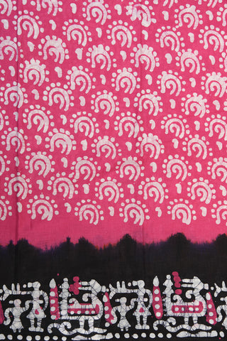 Contrast Border With Batik Printed Hot Pink Cotton Saree