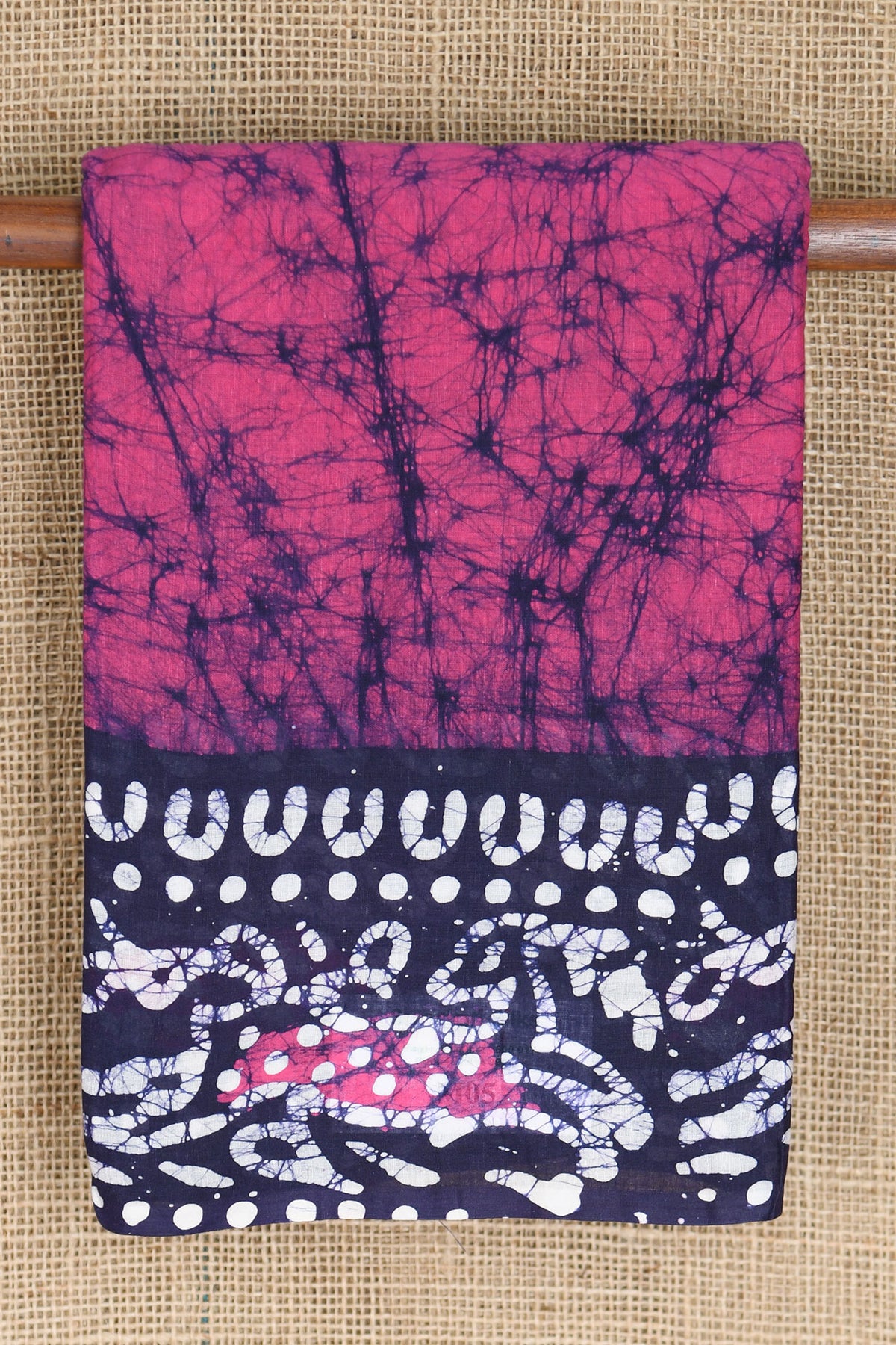 Contrast Border With Batik Printed Magenta Pink Cotton Saree
