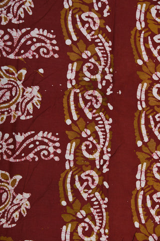Contrast Border With Batik Printed Mehandi Green Cotton Saree