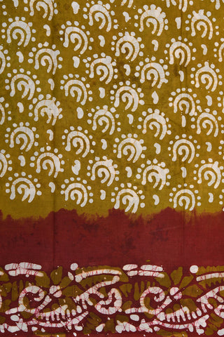 Contrast Border With Batik Printed Mehandi Green Cotton Saree