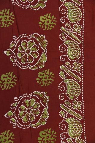 Contrast Border With Batik Printed Pear Green Cotton Saree