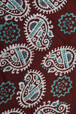 Contrast Border With Batik Printed Turquoise Blue Cotton Saree