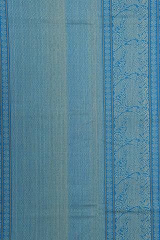 Contrast Border With Checks And Thread Work Peacock Butta Sky Blue Silk Cotton Saree