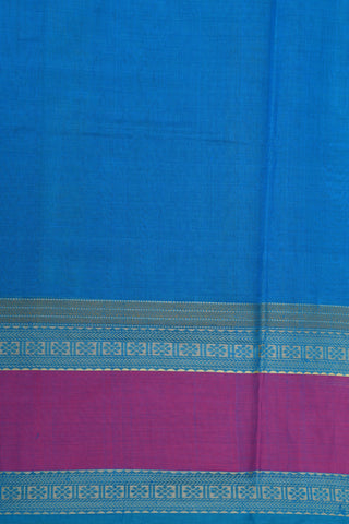 Contrast Border With Checks And Thread Work Peacock Butta Sky Blue Silk Cotton Saree
