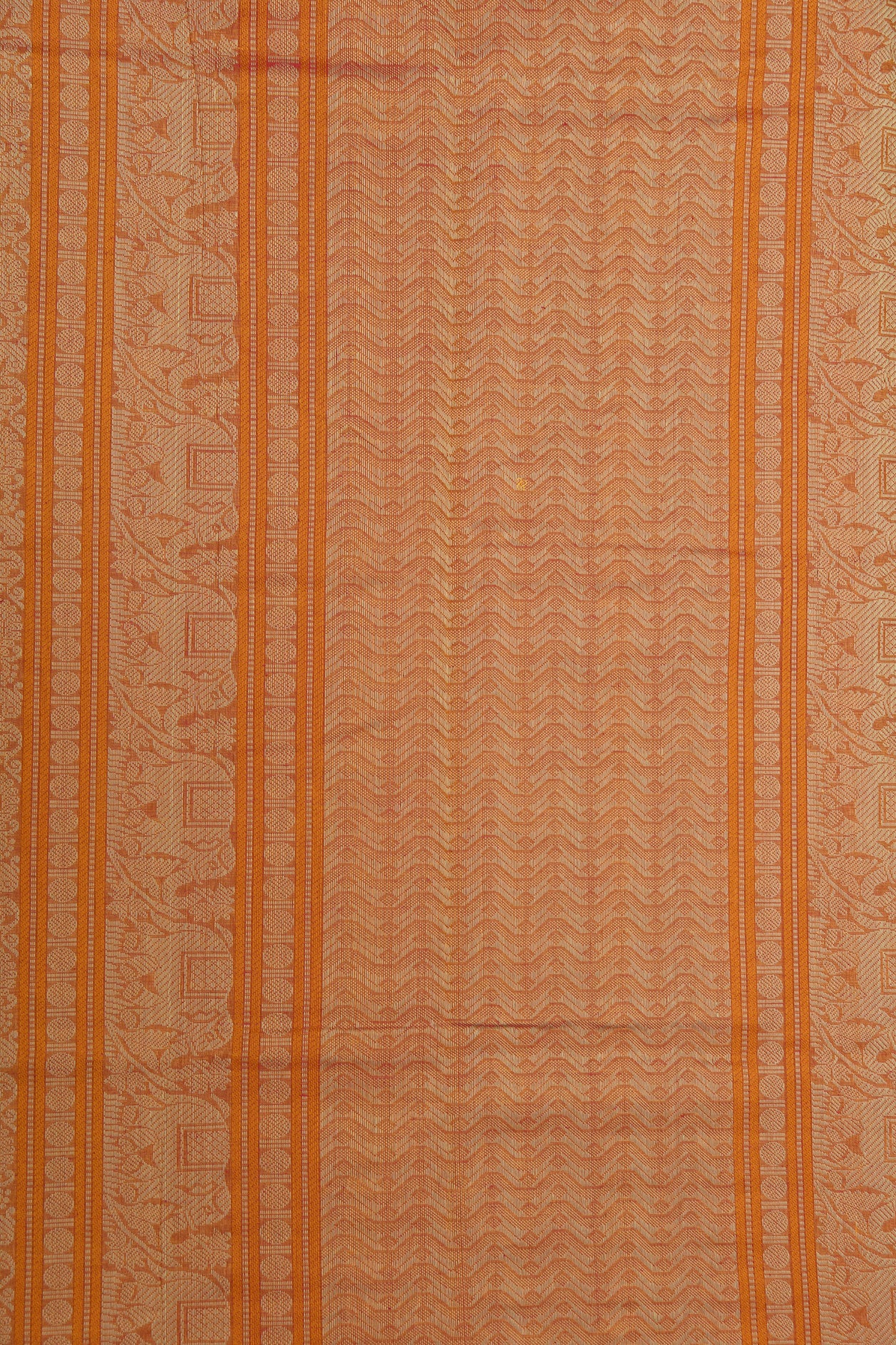 Contrast Border With Checks And Thread Work Buttis Rust Orange Silk Cotton Saree