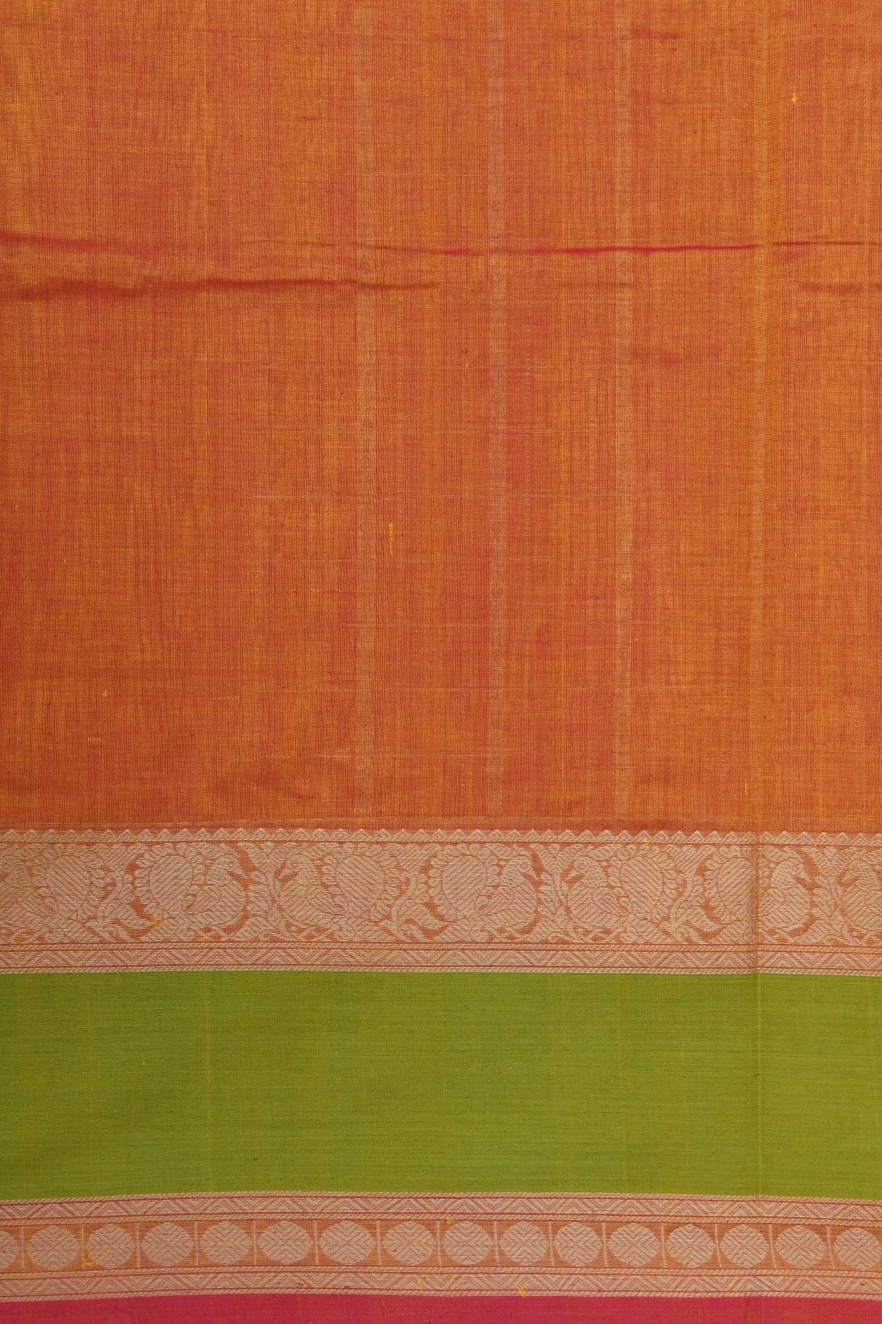 Contrast Border With Checks And Thread Work Buttis Rust Orange Silk Cotton Saree