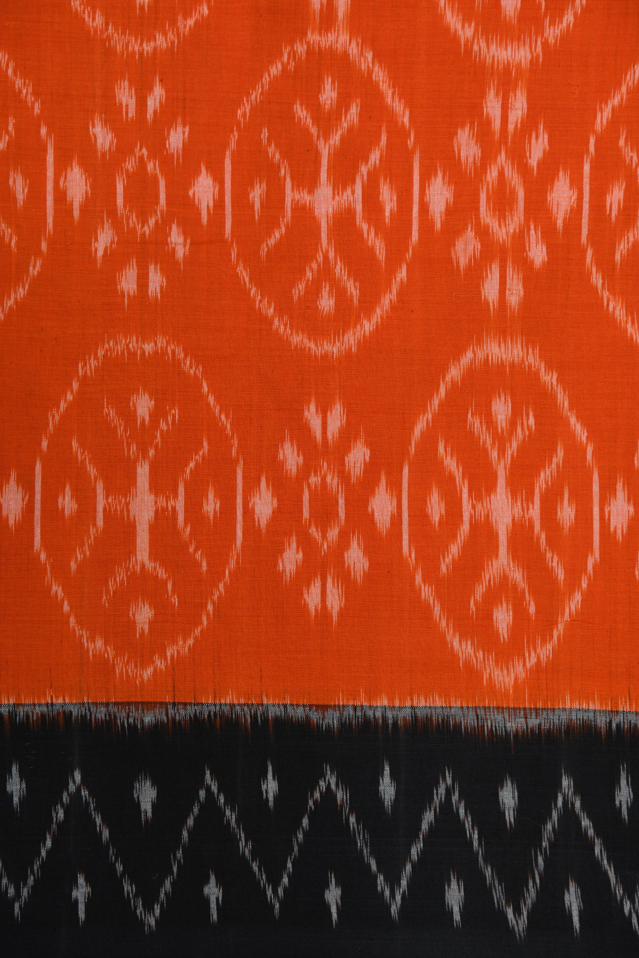 Contrast Border With Circle Design Bright Orange Pochampally Cotton Saree